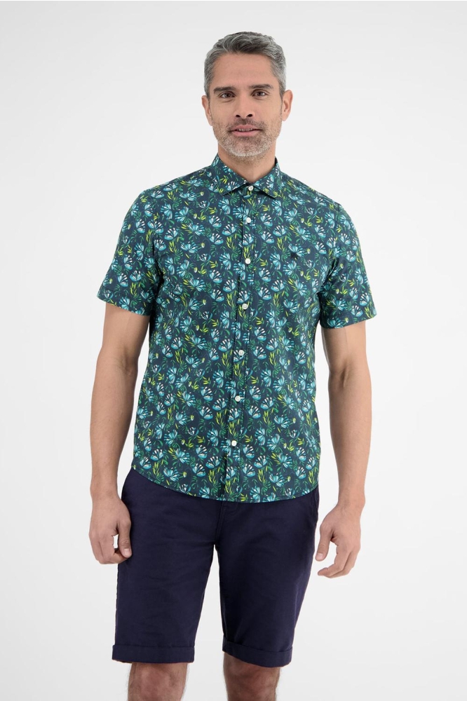 STRETCH POPLIN OVERHEMD BLOEM MOTIEF 2542326 456 COASTAL BLUE